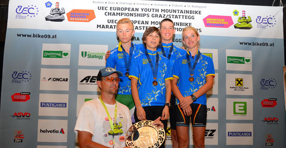 Die MTB Jugend Europameister: Daniel Katzmayer, Nadja Heigl, Florian Gruber und Hannah Grobert